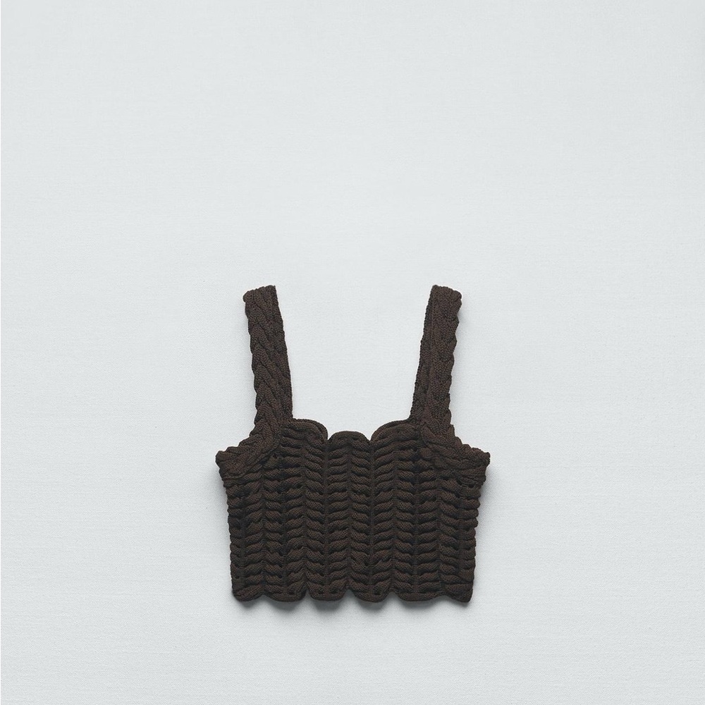 Zara Brown Cable Knit Cropped Tank Top